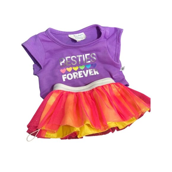 Build A Bear Outfit Besties Forever Purple Top & Rainbow Tulle Skirt - Picture 1 of 11